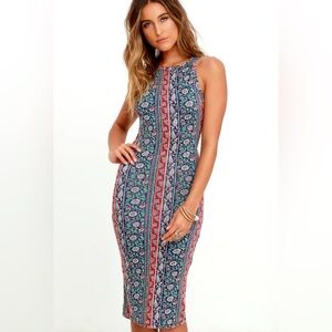 Lulus Kiss the Sky Navy Blue Print Midi Dress